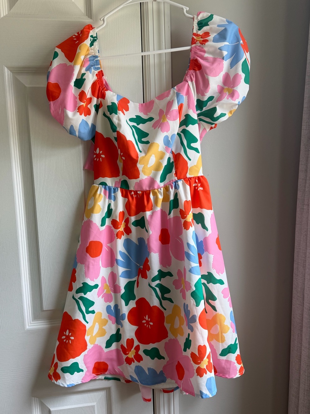 SHEIN Multicolor Floral Puff-Sleeve Mini Dress